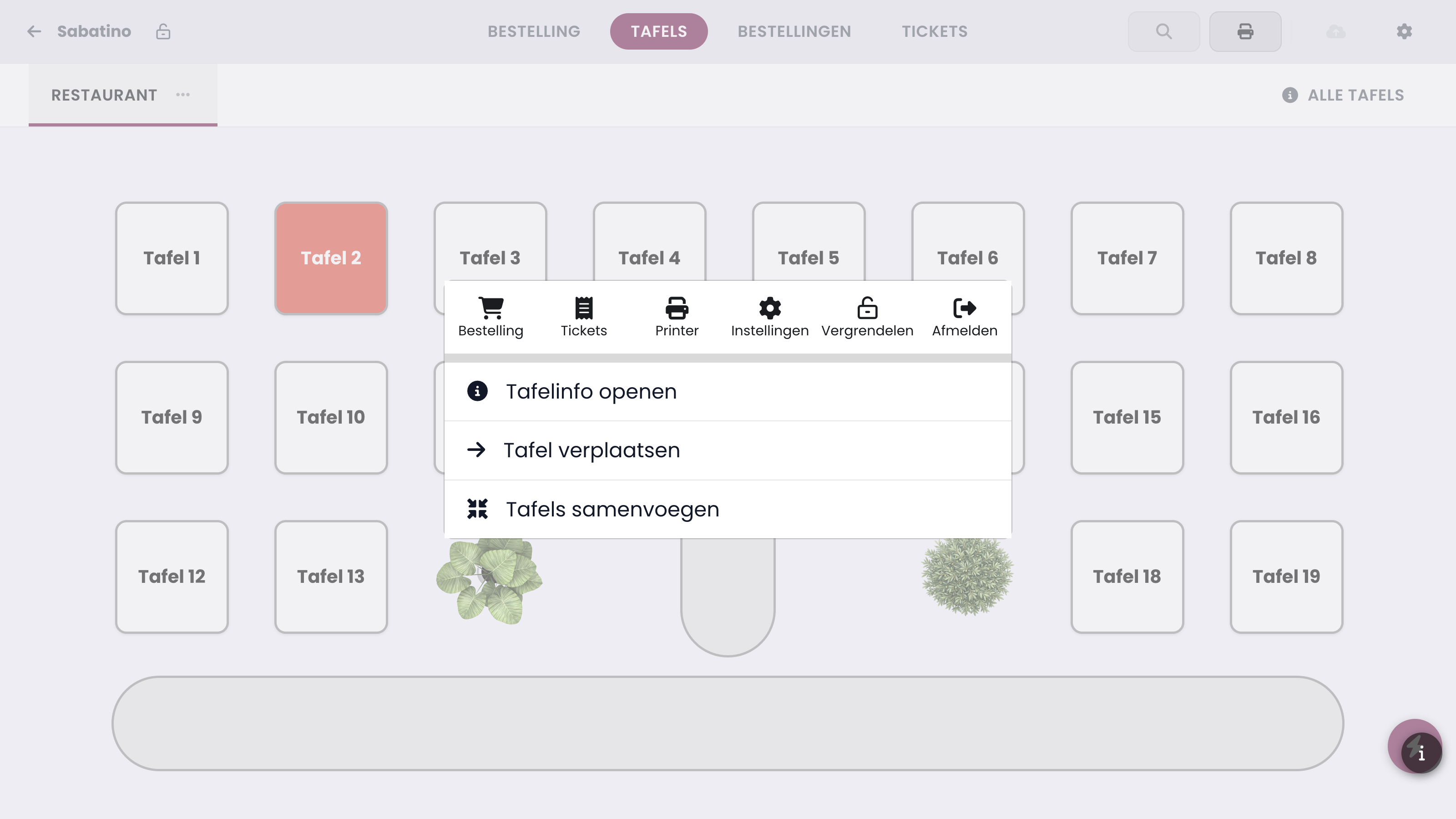 De snelle acties: tik op Tafelinfo openen.